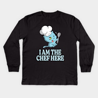 Chef Kitty Funny Cook Cat Lover Cooking Kids Long Sleeve T-Shirt